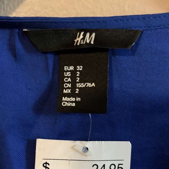 NWT H&M Royal Blue Sleeveless Front Zipper Pleat Cinch Waist Dress 2 - Picture 6 of 9